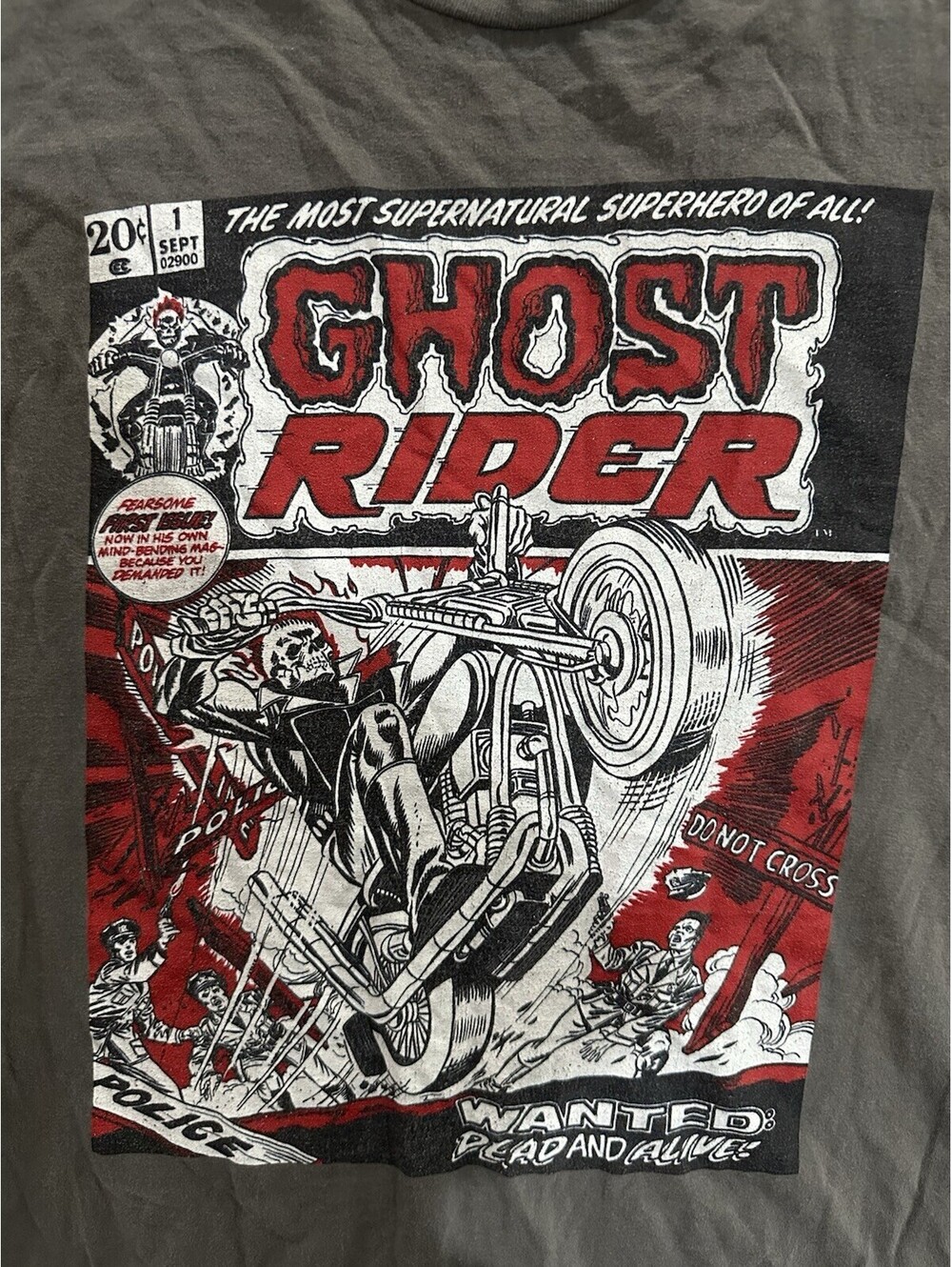 Marvel Ghost Rider Comic Cover Graphic T Shirt Mens Large Gray Motorcycle Biker